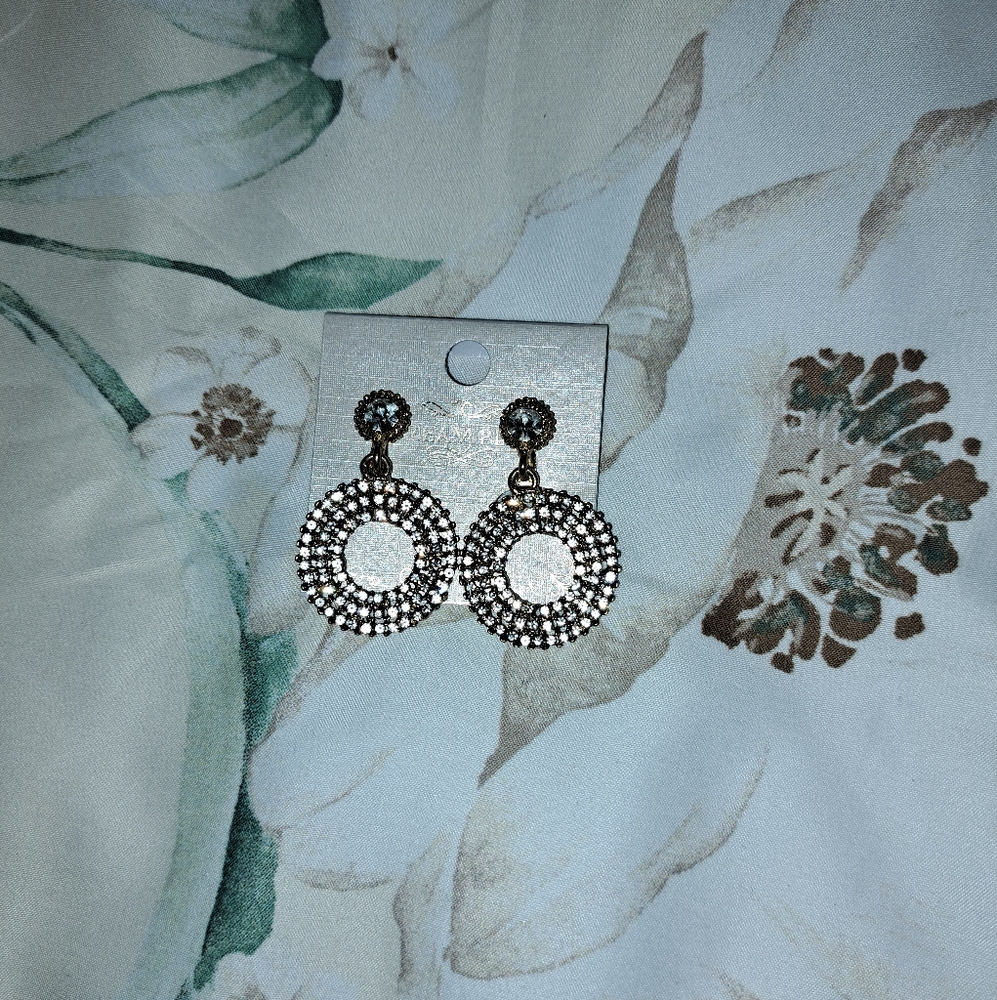 Elegant Gold Colored Rhinestone Dangle Earrings